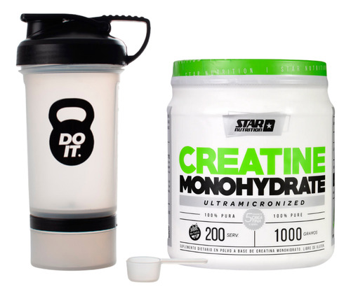 Creatina 1 Kg Star Nutrition + Shaker Flip Con Scoop 5gr Sin Sabor