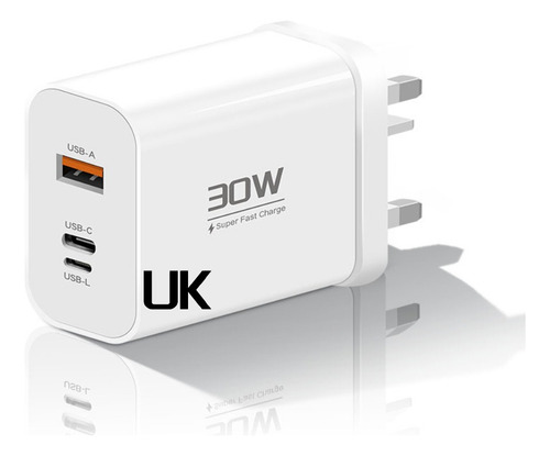 Adaptador De Cargador Usb Tipo C De 30 W, Enchufe Británico,