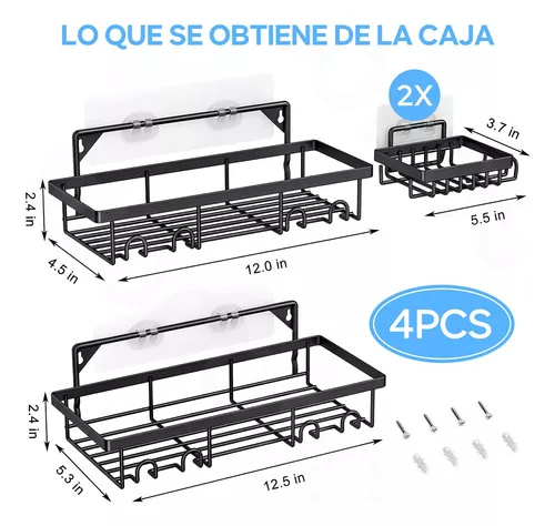 Organizador de ducha, estantes de ducha mejorados con adhesivo [9  accesorios de ducha desmontables, jabonera], organizador de baño de acero