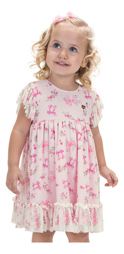 Vestido Infantil Menina Tule Rosa Lacinho Trick Nick Tam1ao3