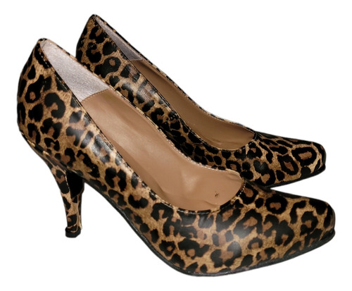 Zapatos Stilettos Cuero Taco 9 Cm Animal Print Acolchados