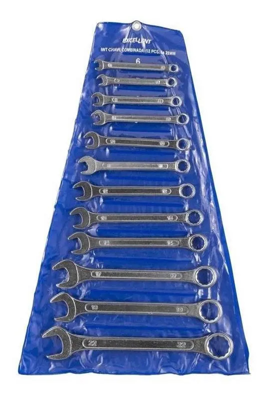 Kit de Chave Combinada Eda Boca Estrela 6 a 22mm 12 Peças Aço Cromado