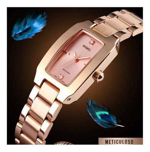 Relógios de quartzo quadrados Skmei Fashion para mulheres, cor de fundo dourado