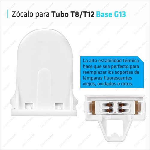 Imagen 3 de 10 de Zocalo Ceramico G13 Tubo T8 Led Tubo Fluorescente 220v Blanco