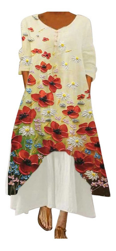 Vestido Mujer F2 Manga Larga Escote V Estampado Floral Ire 0