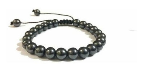 Pulseira Masculina Pedra Hematita 8mm Regulável Bolinha Comprimento 19 Cm