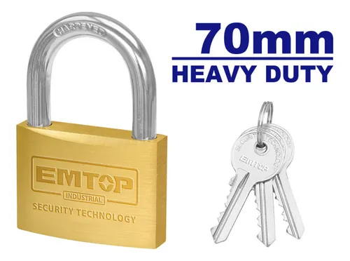 Candado De Bronce Pesado Emtop® 70 Mm 3 Llaves 542 Gr