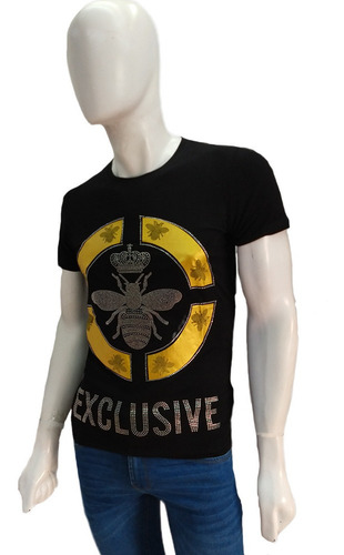 Imagen 2 de 5 de Playera Hombre Estampada Abeja Corona Pedreria Slimfit