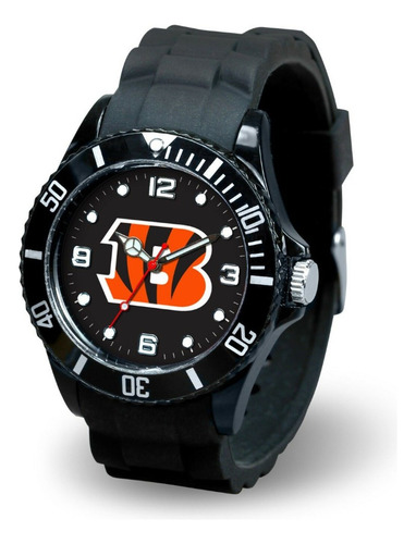 Reloj De Manecillas Nfl Equipo Correa Negro Bisel Negro Fondo Marrón Oscuro / Cincinnati Bengals