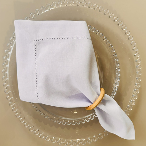 Kit 12 Guardanapos Ponto Ajour Linho Misto Branco Liso 45x45 Cm