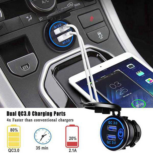 Cargador De Coche Con Enchufe De Carga Rápida Usb Dual 12v-2