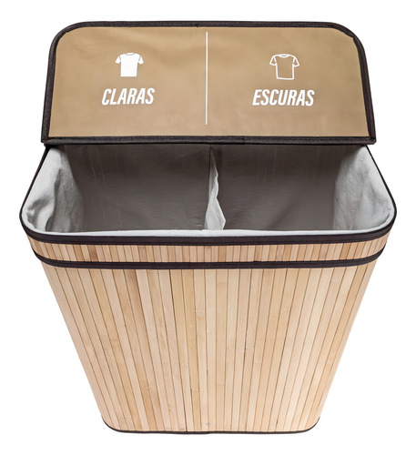 Cesta de ropa Artiko Pratic+ de bambú para armario con tapa, 105 l, color natural, liso