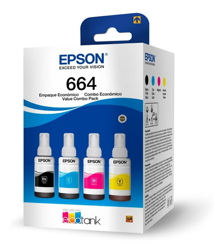 Pack 4 Tintas Epson 664 Original 4 Colores L121/l200/l310