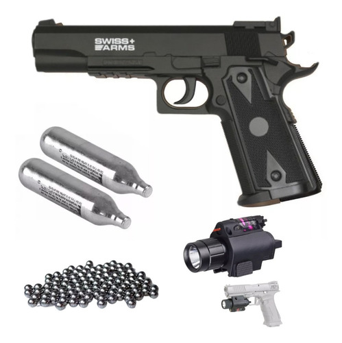 Pistola Swiss Arms Match P1911 +lintena Laser + 2 Co2 Y 500b