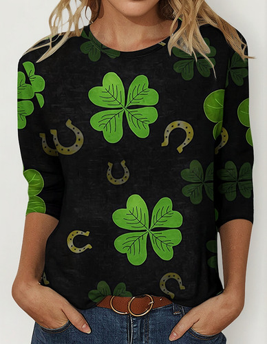 Camiseta Holgada Estampada Del Día De San Patricio For Muje