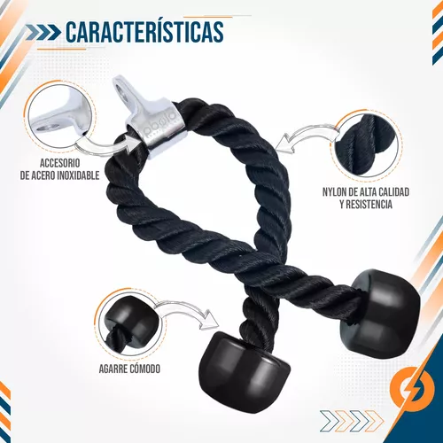 Cuerda de tríceps resistente para entrenamiento de bíceps, cuerda de nailon  para tríceps con gancho a presión de acero inoxidable, accesorio de cuerda