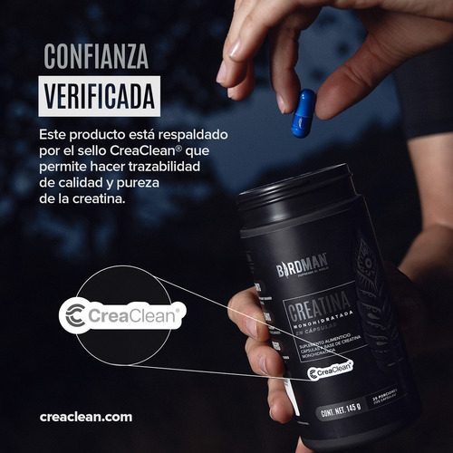 Birdman Creatina Monohidratada De Alta Pureza En Cápsulas | Sin Aditivos | 25 Porciones | 125 Cápsulas