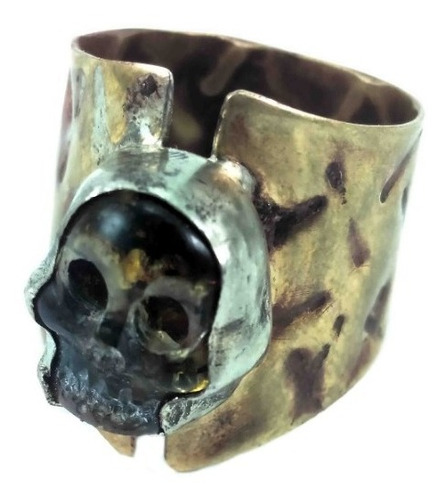 Anillo Ambar Calavera Pirata-steampunk Artesanal Pieza Única