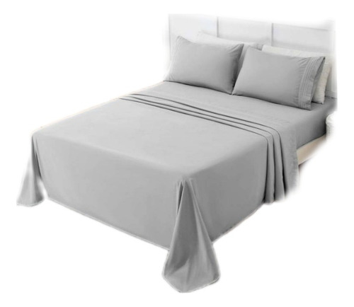 Juego De Sabanas Cama Doble 140x190 Gris Claro