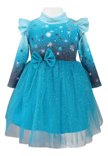 Disfraz Elsa De Frozzen Vestido Bebe Manga Larga Tutu Gliter Azul Claro 1