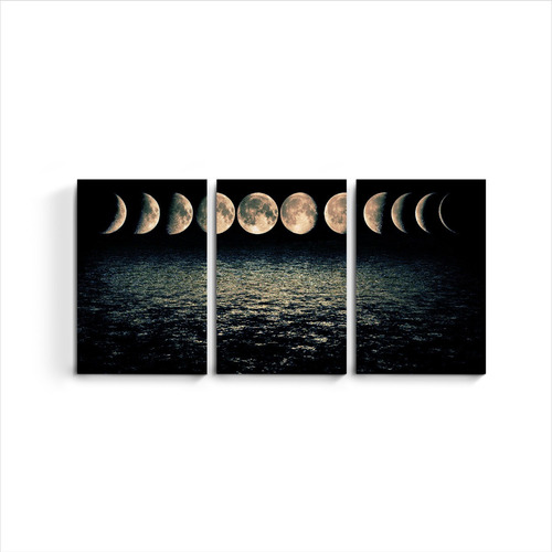 Cuadro Triptico Fases De La Luna Reflejo Mar Paisajes Modern