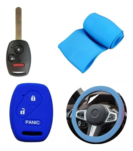 Cubre Volante + Funda Llave Silicona - Honda City Civic Azul