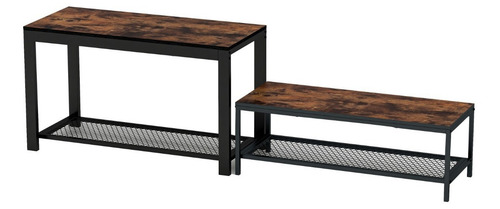 Mu:4life Set De 2 En 1 Bancos Zapateras Metálica Y Tabla Mdf Color Atigrado