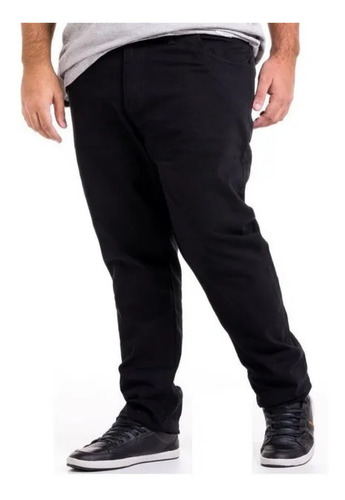 Imagem 1 de 4 de Calça Plus Size Preta Masculina Jeans Sarja Dark Com Lycra