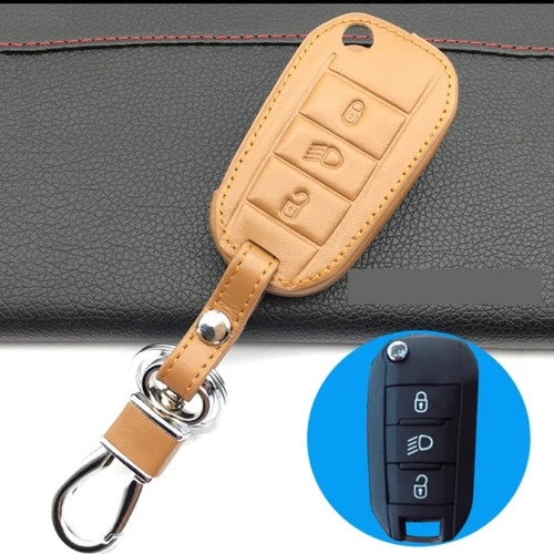 Capa Couro Caramelo Chave Canivete 3 Botões Peugeot 407 408