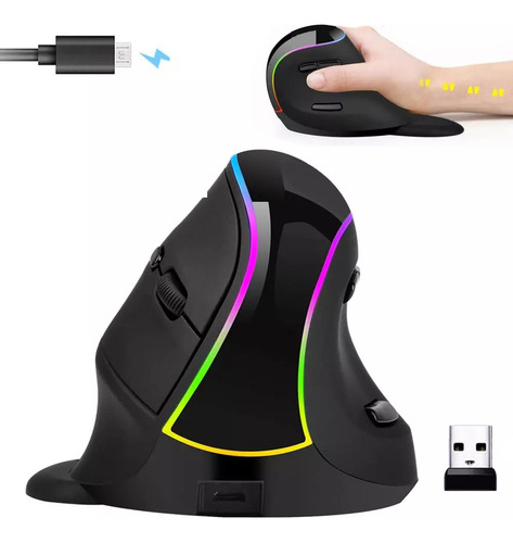 Mouse Inalámbrico Vertical Ergonómico De 2,4 Ghz Rgb 7 Color