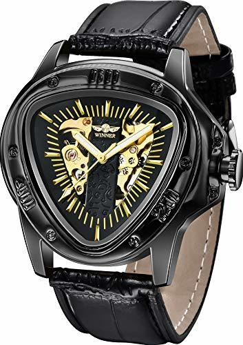 Reloj De Ra - Men's Triangle Watches, Golden Skeleton Watch,