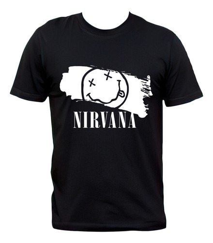 Remera Nirvana Logo Blanco Pintura Grunge Algodón Premium