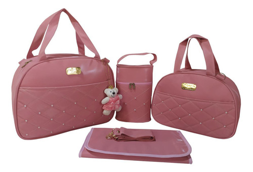 Kit Bolsa Bebe Rose Redonda Menina 4 Peças