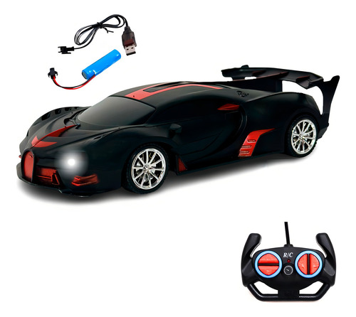 Carrinho Bugatti De Controle Remoto Preto Com Farol Linha Pr