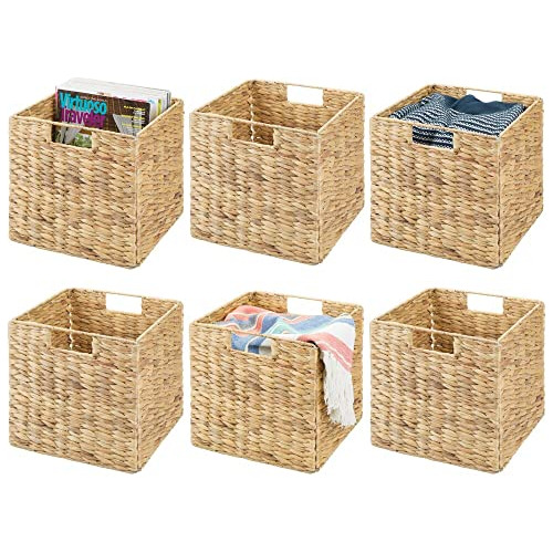     Woven Hyacinth Cube Bin Basket Organizer With Handl...