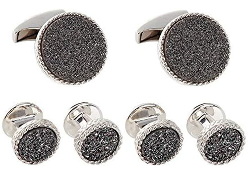 Tateossian Charcoal Drusy Round Silver Shirt Stud Set, Black