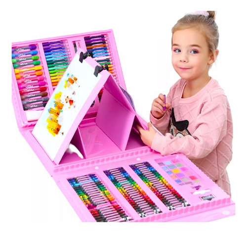 Set Maleta 208 Pzs Arte Niños Caballete Color Crayon Pintura