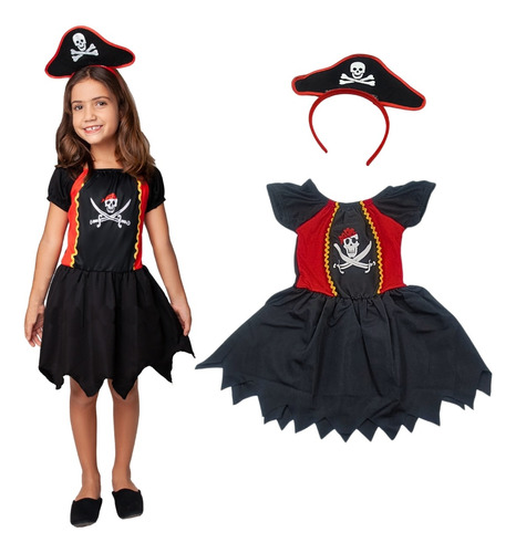 Fantasia Feminino Infantil Pirata Carnaval Festa Halloween