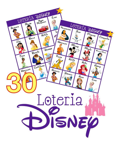 Loteria Disney. Día Del Niño. Imprimible Digital 30 Cartas