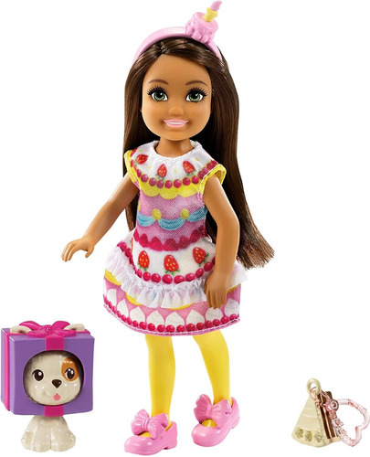 Barbie Chelsea En Disfraz De Pastel Con Mascota Y Accesorios