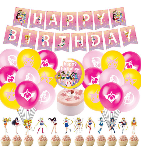 Kit Fiesta Sailor Moon Globos De Cumpleaños Infantil