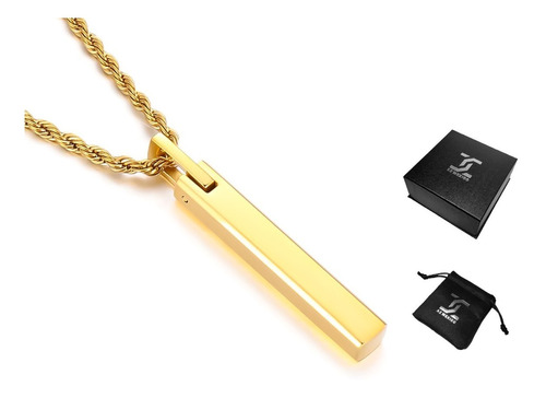 Collar Barra Vertical Cadena Oro Laminado 18k Caja Regalo Kz