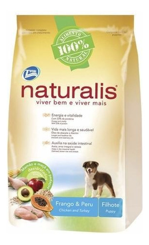 Alimento Naturalis para cão filhote sabor frango, peru e frutas em sacola de 15kg