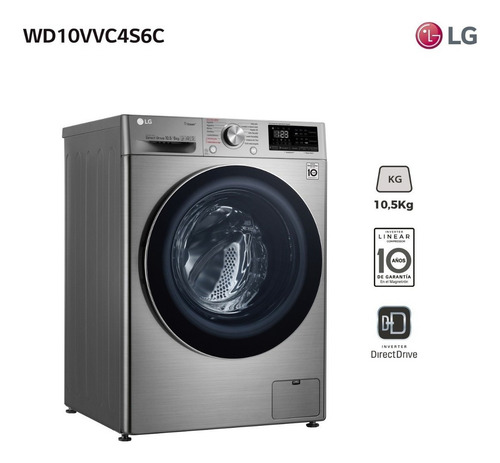 Lavasecarropas Frontal 10,5 Kg 6 Kg LG Wifi Wd10vvc4s6c