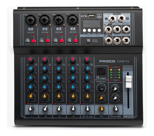 Proco Ck6 Fx Power Mixer Consola De Audio +48v Efectos