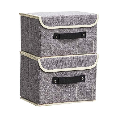 Small Storage Bins With Lids 2 Pack Linen Collapsible C...