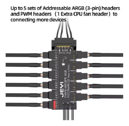 Hub Para 5 Ventiladores Gabinete Pc + Controlador Argb