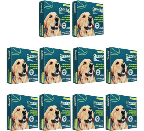 Vermifugo P/ Cães Chemital Plus Cx 4 Comprimidos - Kit 10 Cx