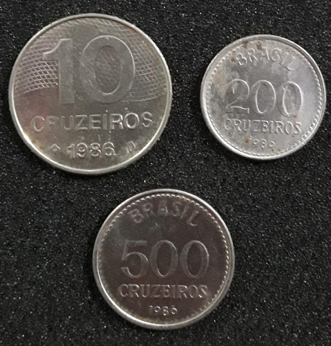 Set Moeda 10, 200 E 500 Cruzeiros Ano 1986 Brasil