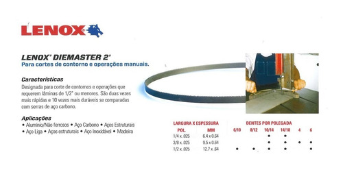 Lâmina De Serra Fita Lenox P/ Máq. S1010 K1010-1 10-14d